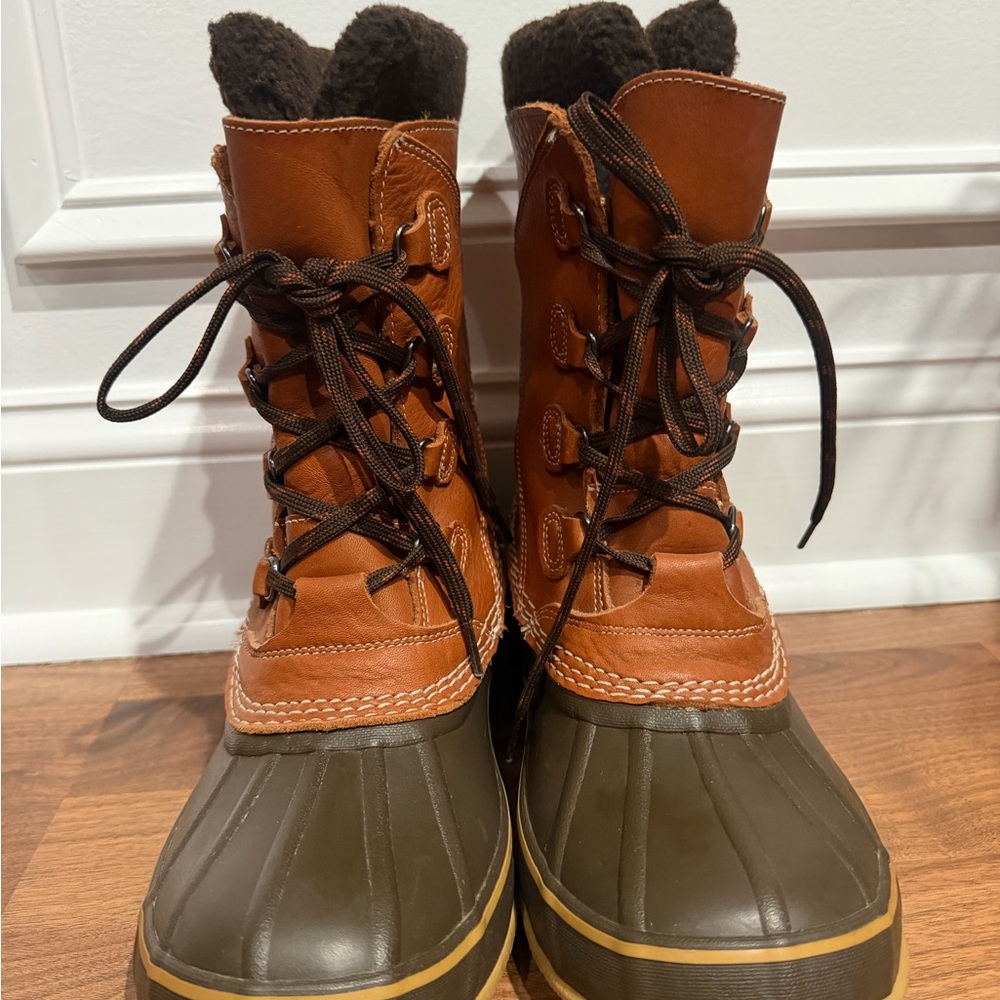 L.L. Bean Tan Leather and Olive Green Duck Boots